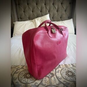 Longchamp Vintage Foulonne M Suitcase Barbie Pink Leather Weekender Discontinued